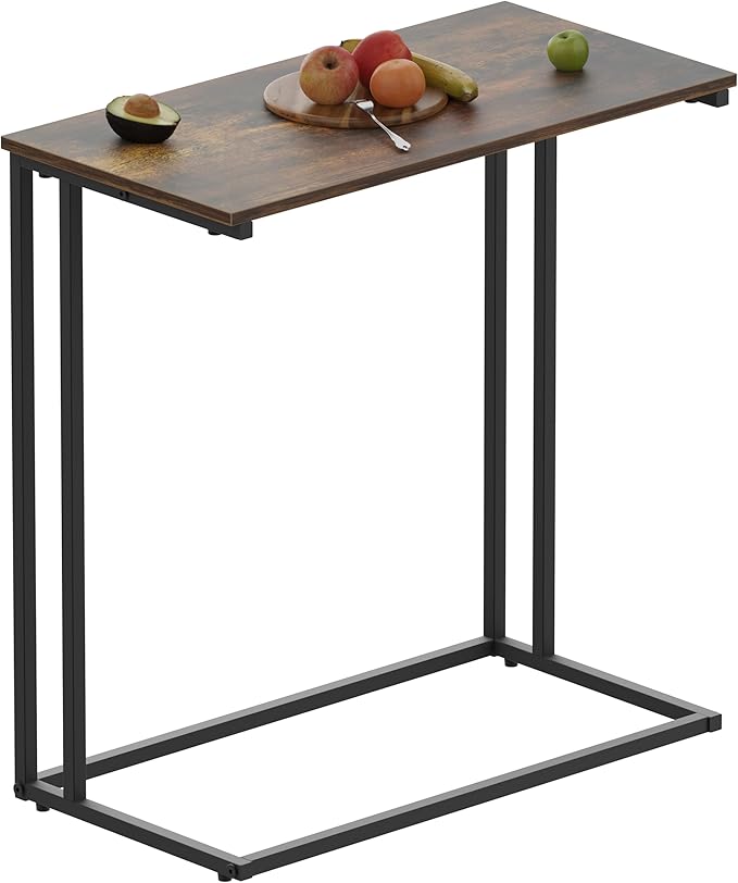 C-Shaped Side Table, Modern End Table with Metal Frame, Space Saving Design for Living Room，Large Surface Couch Table for Bedroom, and Home Office，24 x 12 x 24 inches (Rustic Brown)