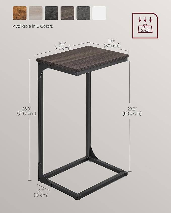 VASAGLE C-Shaped End Table, Side Table for Sofa, Couch Table with Metal Frame, Small TV Tray Table for Living Room, Bedroom, Chestnut Brown and Black