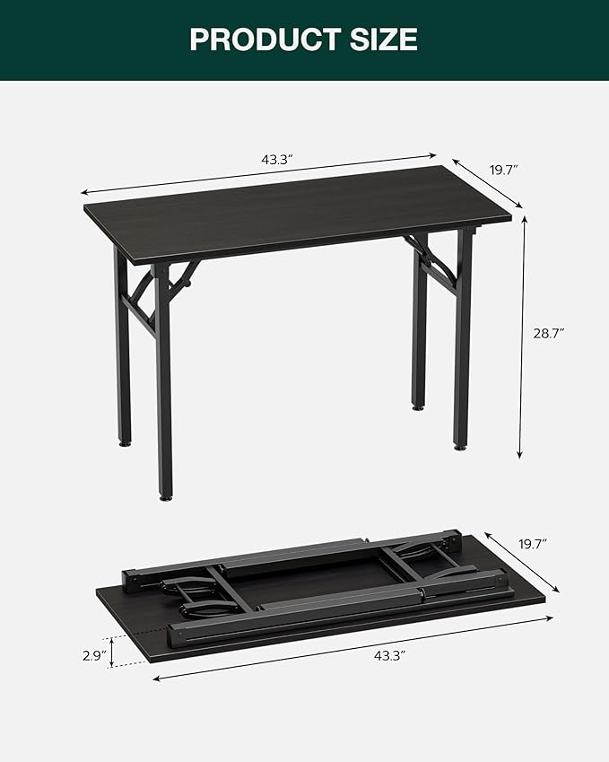 Frylr Small Folding Computer Desk – Portable 43.3 Inch Foldable Laptop Table, Collapsible and Compact for Easy Storage and Fast Setup, Lightweight for Small Spaces, Craft and Study Use,Charcoal Wenge