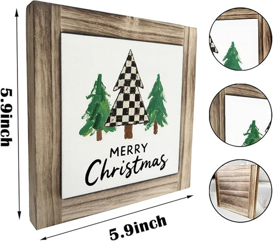 Merry Christmas Wood Sign, Real Wooden Box Sign, Farmhouse Home Decor for Table Shelves, Decorative Signs and Plaques, Christmas Decoration for Home Office Cafe Bar Club, Xmas Gift