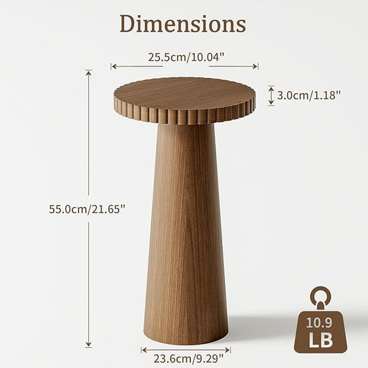 Small Side Table, Wood End Table with Fluted Pedestal Base, Round Drink Table for Small Spaces, Modern Accent Table for Living Room, Bedroom or Sofa Side(1, Walnut)