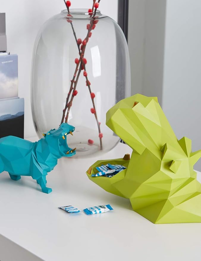 HAUCOZE Hippo Gifts Statue Animal Scupture Figurine Modern Arts Decor Polyresin Blue 7.1 inch