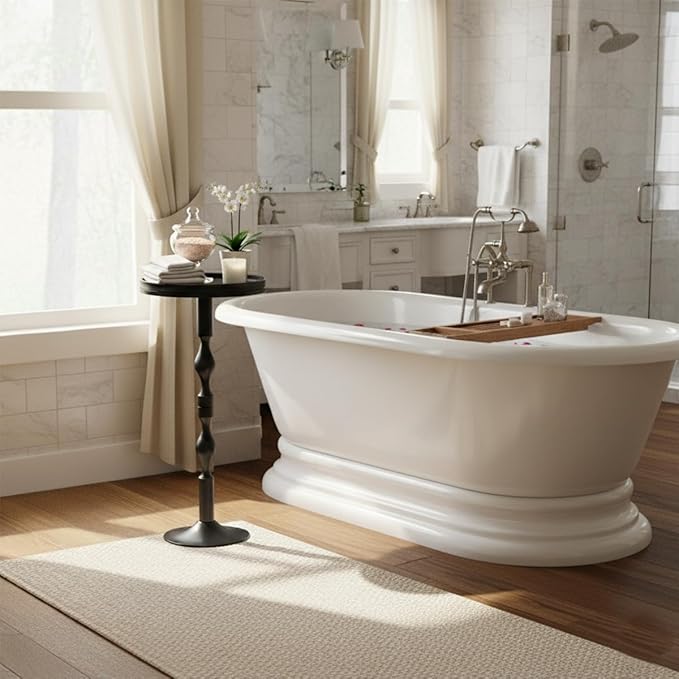 Small Round Drink Table,Pedestal Tables,Small Round Side Table for Narrow Spaces,End Table for Living Room, Bedroom, Bathroom,Balcony (Black)