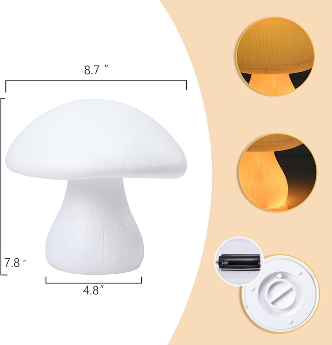 Outdoor RGB Mushroom Table Lamp Battery Waterproof Remote Control Table Lamp for Bedroom, Shower Small Bedside Lamps for Night Stands Bedside Lights Gift for Teen Girls Bedroom Indoor Living Room