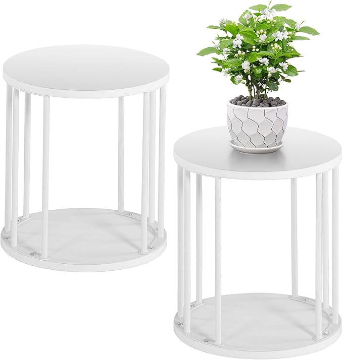 Plant Stand Indoor,small plant stool,Flower Pot Corner stand holder,Mid Century Heavy Duty Metal Tall Home Decor,Modern Round End Table,Small Rustic Display Stand for Living Room,Bedroom(White,2 Packs)