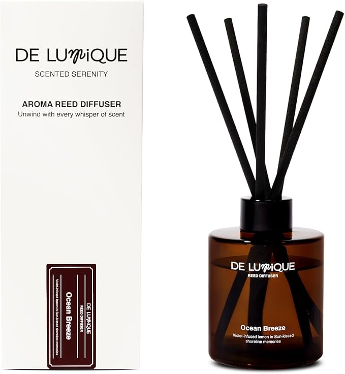 Ocean Breeze Reed Diffuser 150ml – Aroma Diffuser with Lemon, Violet, Lavender & Sea Salt – Long Lasting Reed Diffusers for Home, Crafted by Expert Perfumers – 150ml