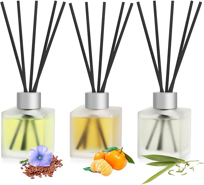 3-Pack Reed Diffuser Set, Linen/Citrus/Bamboo White Tea Scented Oil, Forest Aroma Essential Oils with Diffuser Sticks, Long Lasting Bathroom Air Freshener, Home Fragrance for Room Decor