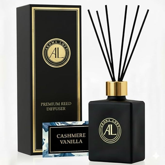 Reed Diffuser - Fragrance Diffuser- Reed Diffusers for Home- Cashmere Vanilla -5 oz. Oil Diffuser Sticks - Bathroom Diffuser Set- Oil Diffuser Reeds - Scent Sticks in Oil-Office Smell Good Stuff