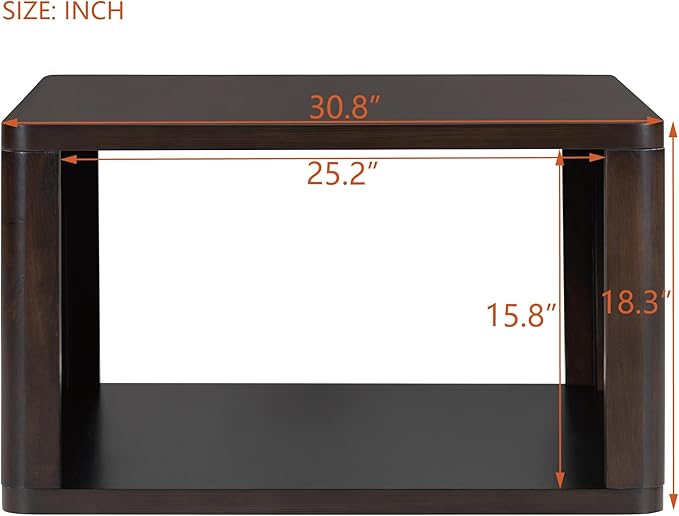 Harper & Bright Designs Square Coffee Table for Living Room in Dark Brown Farmhouse Coffee Table with Storage,2-Tier Center Table with Half Open Storage Compartment in 30.8"