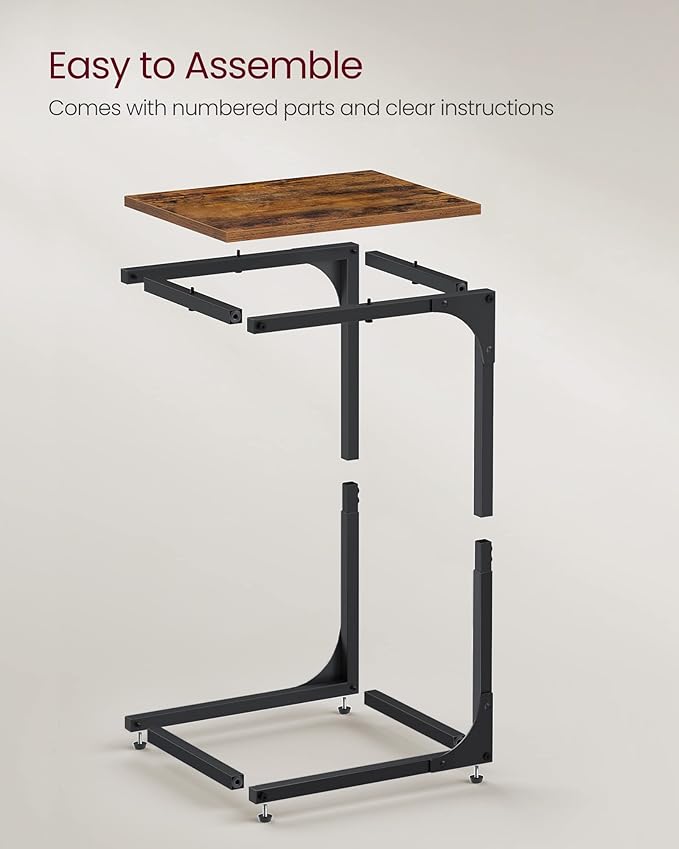 VASAGLE C-Shaped End Table Set of 2, Small Side Table for Couch, Sofa Table with Metal Frame for Living Room, Bedroom, Bedside, Rustic Brown and Black