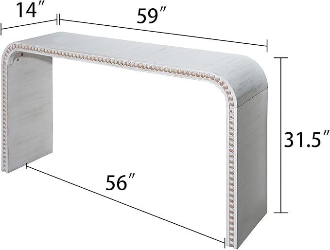 59" Wood Gray Console Table with Wood Beads, for Entryway, Hallway, Living Room, Foyer, Corridor, Office, Modern Curved Waterfall-Style