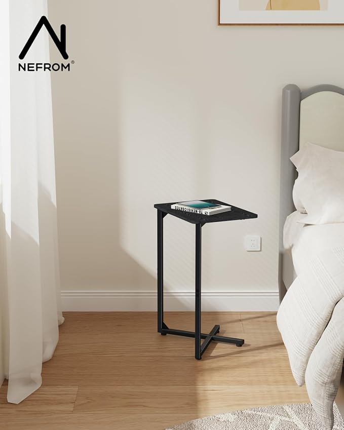 NEFROM C-Shaped End Tables, TV Trays Set of 2, Small Side Table for Couch, Sofa Table for Living Room, Bedroom, Bedside ET-X-BKW2
