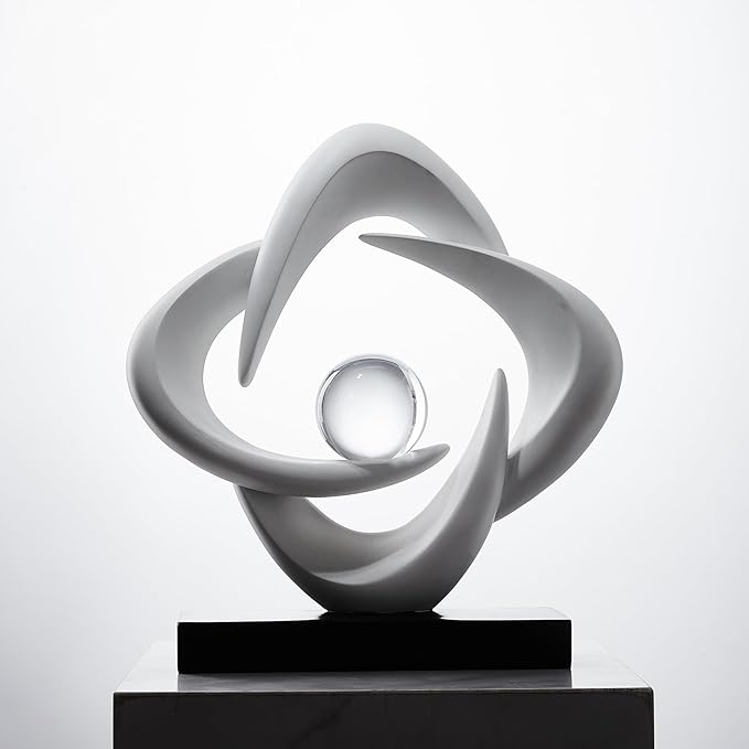 FJS Abstract Art Statues for Home Decor, White 4 Pointed Star Sculpture, 10.8" H Modern Coffee Table Bookshelf Decor Accents, Decorations for Living Room Dining Room Office Hotel (White)