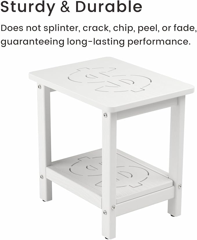 16.6'' HDPE Outdoor Side Table, Weatherproof Small Outdoor Table for Adirondack, Patio, Porch, Balcony, Poolside (2-Tier, White)