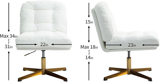 ZOBIDO Modern Accent Corduroy Chairs Comfy Upholstered Vanity Chairs for Bedroom Armchair Dining Chairs with Golden Metal Legs Desk Chair for Living Room（White
