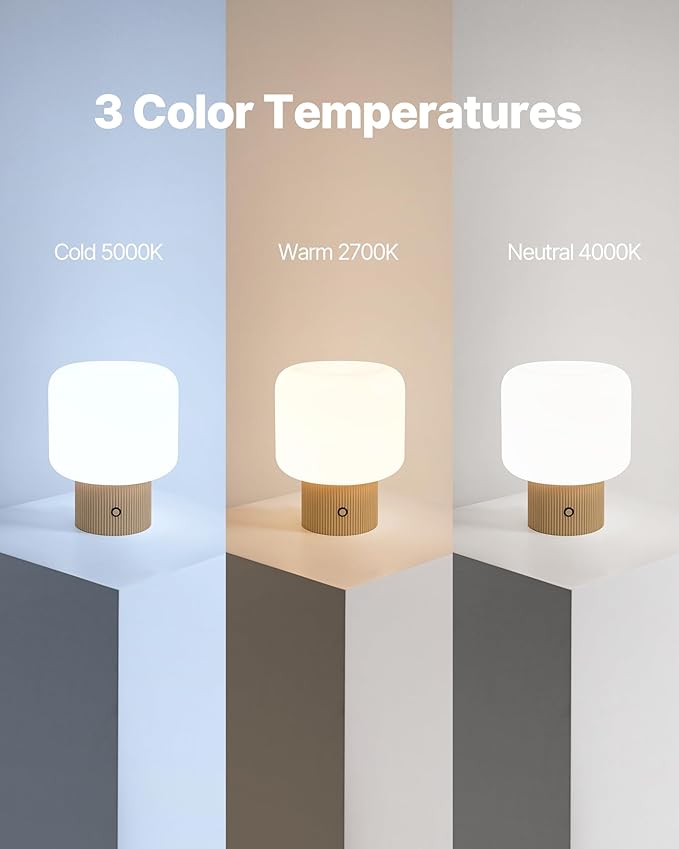 Halo Mushroom Lamp, 5W Cute Cordless Rechargeable Table Lamp with Glass Shade, 3 Color Temps LED Dimmable Ambient Lighting, Small Retro Touch Bedside Light for Bedroom Decor, Mustard Yellow