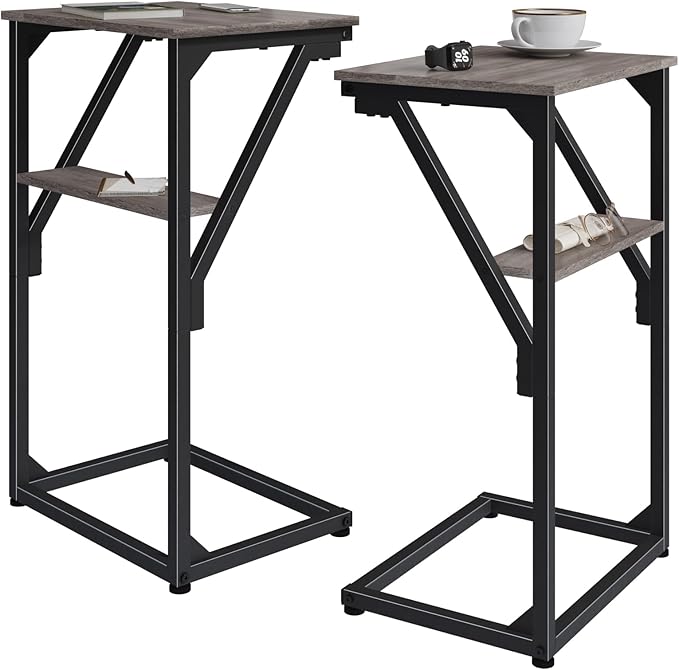 C-Shaped End Tables, TV Trays Set of 2, Small Side Table for Couch, Sofa Table for Living Room, Bedroom, Bedside ET-D-GYW2