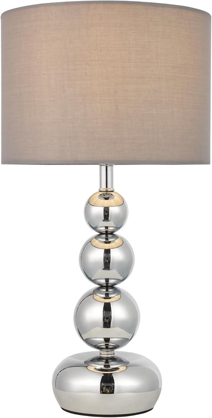 Small Modern Bedside Table Lamp, 7 x 7 x 13 Inch Farmhouse Table Lamps, Silver Metal Ball Table Lamp for Living Room Bedrooms and Office (Silver-Grey Fabric Lampshade)