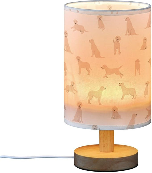Table Lamp Labrador Retriever Dogs Pattern Nightstand Lamp with Wood Base Fabric Lamp Shade Bedside Desk Lamp for Living Room Bedroom Kids Room Office