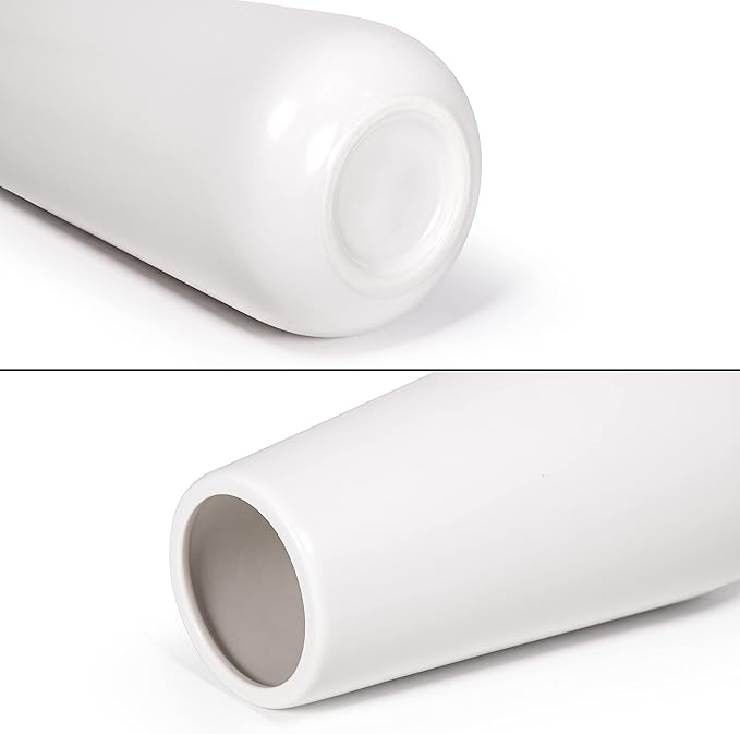 D'vine Dev 11 Inch Ceramic Flower Vase Matte Finishing, Minimalist Design for Home Décor, Bedroom, Living Room, Centerpieces, Office, White, VS-XH-D-2