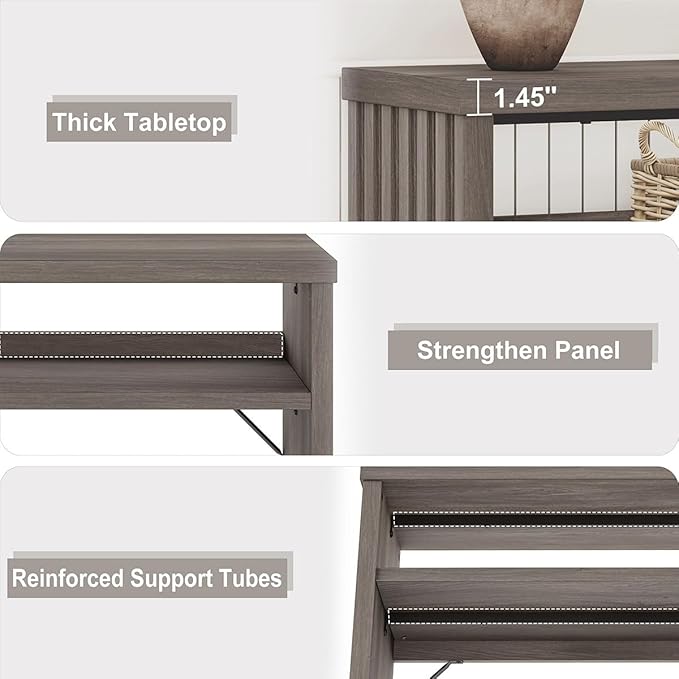 BON AUGURE Sofa Console Table, Wood Entryway Table, Grey Behind Couch Tables with Open Storage, Modern Narrow Hallway Tables (Greige Oak, 47 Inches)