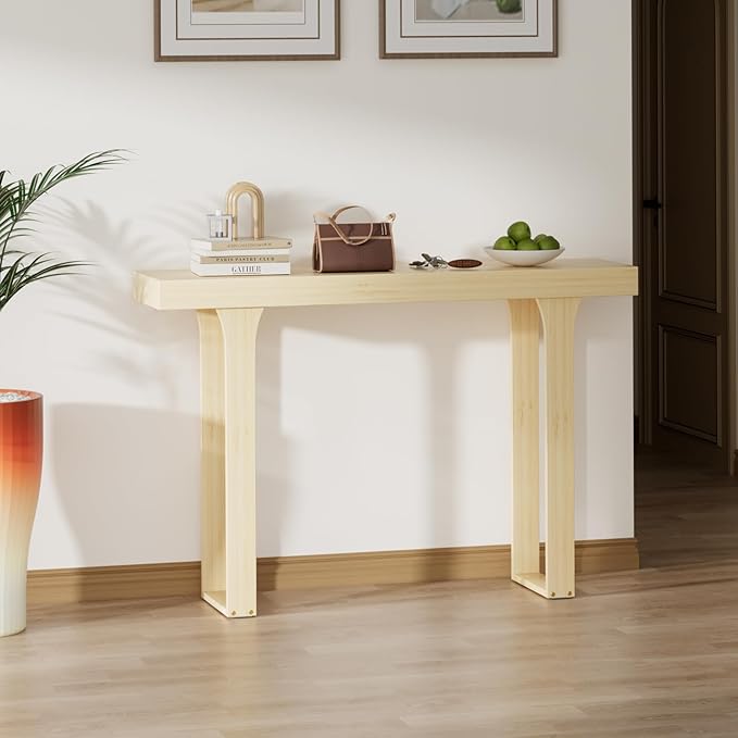 Bamboo 47.2" Narrow Console Table, Wood Farmhouse Side Table, Rectangular Entryway Table, Modern Sofa Table Behind Couch with Storage Shelves for Entrance, Living Room, Hallway, Foyer (Natural)
