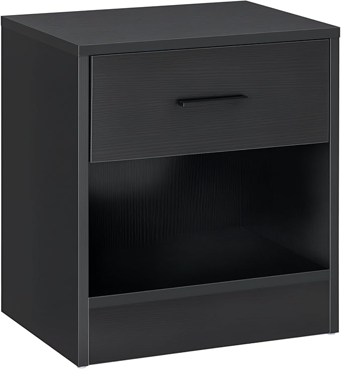 HOMCOM Modern Side Table, Accent Table with Drawer and Storage Shelf, End Table for Living Room, Black Wood Grain