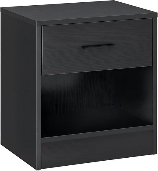 HOMCOM Modern Side Table, Accent Table with Drawer and Storage Shelf, End Table for Living Room, Black Wood Grain
