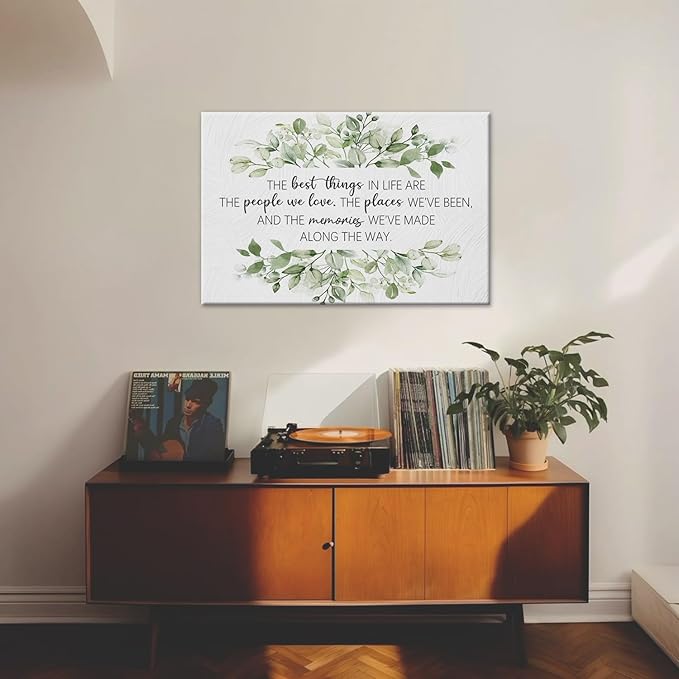 BIWSHA Inspirational The Best Things Quotes Canvas Wall Art Prints Decor for Home Bathroom Bedroom Living Room Office，Positive Themed Paintings Art Decor 16x24 Inches，Green Plants Art Gifts