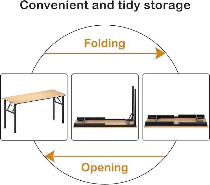 Need Folding Computer Desk, Large 60 inches Folding Table for Home Office, No Install Needed Foldable Writing Table Desk, Teak and Black
