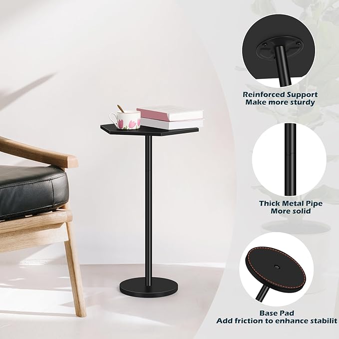 Vrisa Drink Table Small Hexagon Side Table for Small Spaces Round Pedestal Accent End Table Modern Martini Coffee Cocktail Table for Living Room, Bedroom, Sofa Couch Chair, Patio, Black