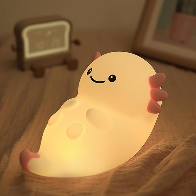 Cute White Axolotl Night Light, LED Squishy Night Lamp, Dimmable Timer Nursery Nightlight for Kids, Rechargeable Touch Lamp, Dorm Decor, Kids Funny Gifts(White Axolotl)