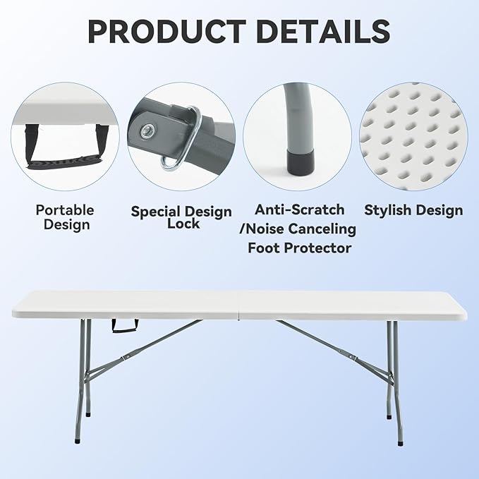 Nazhura 6 Foot Foldable/Folding Table Heavy Duty, Durable and Portable for Dining Picnic and Party