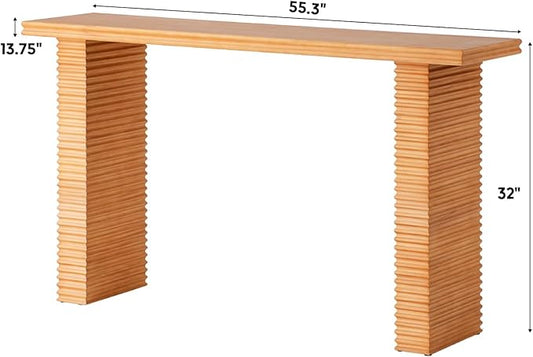 Wnutress Wood Console Table, 55.3" Long Sofa Table, Farmhouse Fluted Entryway Table for Living Room, Hallway, Entrance Foyer, Easy Assembly, Natural