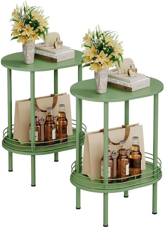 Round Side Table Set of 2,Bedside Table with Storage, Morden Round Nightstand, Samll Side Table for Living Room，Bathroom，Bedroom, Nursery, Laundry, Green