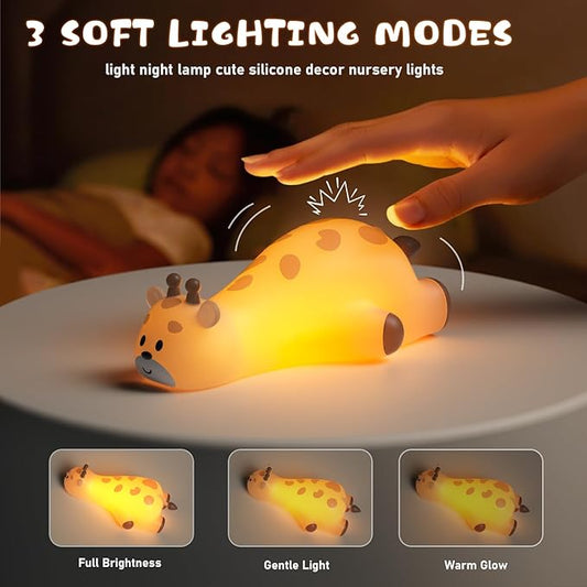 Cute Giraffe Night Light for Kids，3-Level Dimmable Nursery Nightlight, Silicone Squishy Light Up Gifts, Rechargeable Touch Control Nursery Bedside Light, Animal Decor Gift for Baby Toddler Room