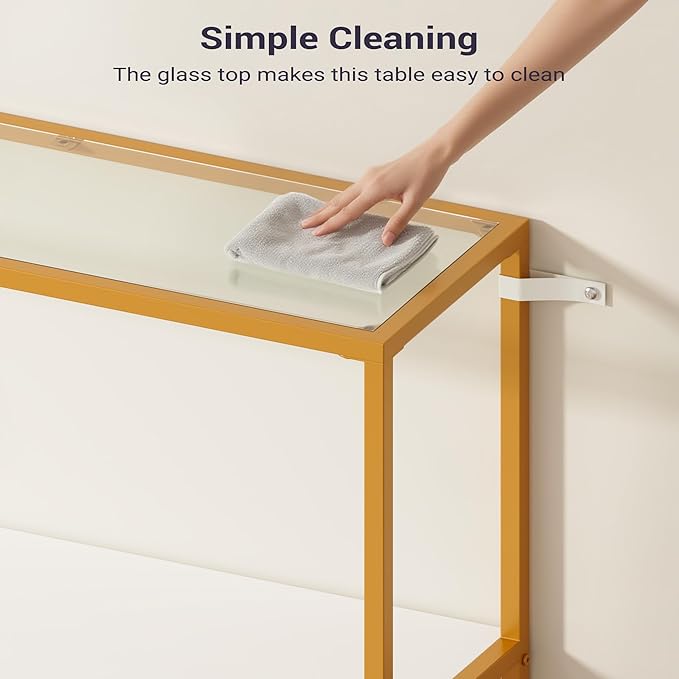 Console Sofa Table, 52" Modern Entryway Table, 2-Tier Open Shelf with Tempered Glass, Metal Frame Behind Couch Table with Gold Metal Frame for Living Room Hallway Entrance, White