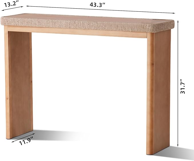 43" Wood Console Table for Entryway, Farmhouse Narrow Entry Tables with Rattan Decor, Boho Skinny Couch Table Behind Sofa for Living Room, Hallway, Foyer, Natural