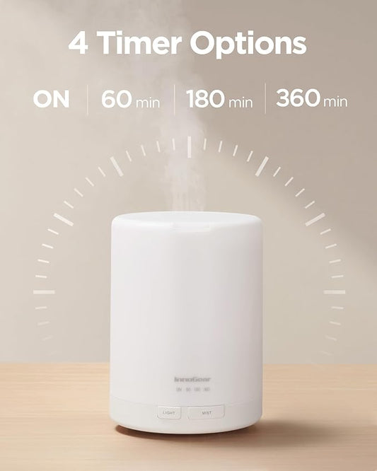 InnoGear 300ML Essential Oil Diffuser, Premium 5-in-1 Ultrasonic Aromatherapy Diffusers Scent Humidifier Aroma Diffuser Vaporizer Auto-Off Timer for Room Office Home, Basic White, Medium