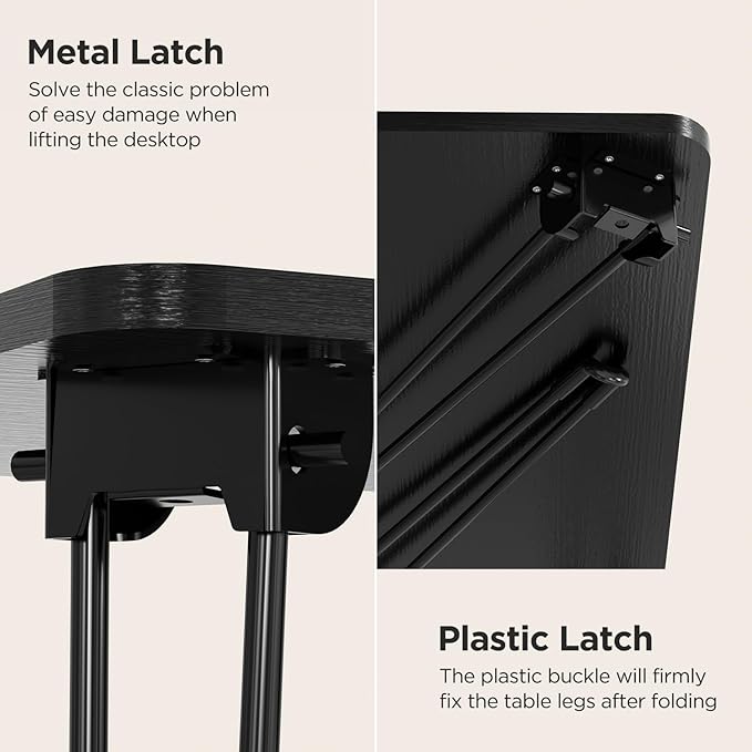 Folding Desk, 31.5" Hairpin Legs Small Desk with Power Strip for Bedroom, Space Saving Foldable Computer Desk for Home Office, No Assembly Need, Black