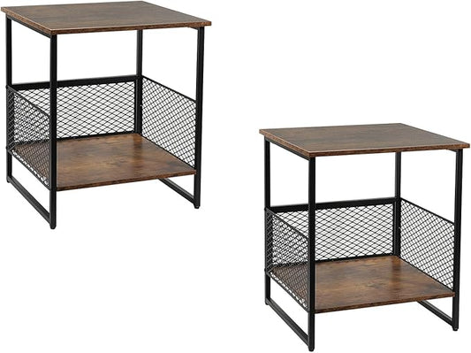 2 Tier End Table, Square Side Table, Couch Side Table with Storage, Great for Mini Fridge Stand, Printer Stand, Aquarium Stand, Coffee Stand, Ideal for Living Room, Bedroom, Office(2 Pack)