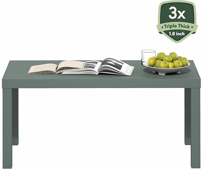 Furinno Classic Coffee Table, Modern Rectangle Coffee Table with 1.8 Inch Thick Tabletop, Side Table for Living Room, Home Office, Sage Green