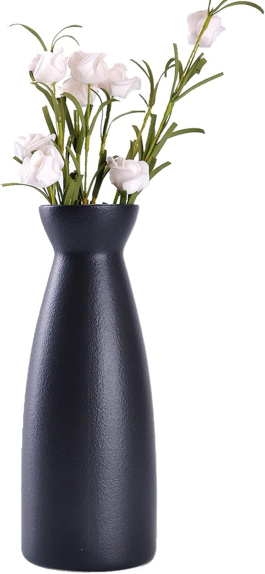 WHJY 8 inch Nordic Minimalist Black Matte Ceramic Vases, Japanese Zen Stoneware Flowerware, Floral Decorations, for Living Room, Study, Bedroom, Balcony, Bar - Tall Black