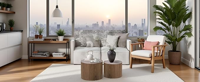 KEVINSPACE Nesting Coffee Table Set of 2, Round Nesting Tables Wooden End Tables for Small Space, Modern Side Tables Set for Living Room, Office, No Need Assembly, Walnut