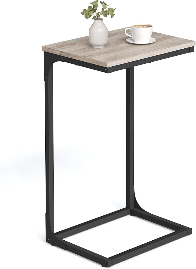VASAGLE C-Shaped End Table, Side Table for Sofa, Couch Table with Metal Frame, Small TV Tray Table for Living Room, Bedroom, Greige and Black