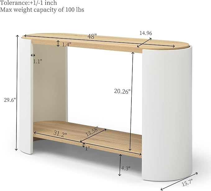48" Console Table for Entryway, Small End Side Table, Nightstand with 2-Layer Storage Shelves, Sofa Small Spaces, Living Room, Bedroom, Stable Frame, Easy Assembly,Oak+White