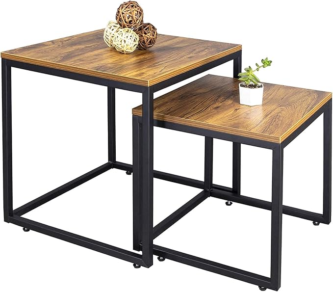 DIMAR GARDEN 2 Set Wood Nesting Coffee Tables,Side Table for Living Room,Steel Frame