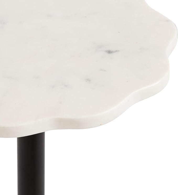 Kate and Laurel Sanzo Modern Pedestal Drink Table, 10 x 10 x 23, White Marble and Black, Decorative End Table with Scalloped Marble Tabletop for Use as Small Plant Stand or Cute Martini Table