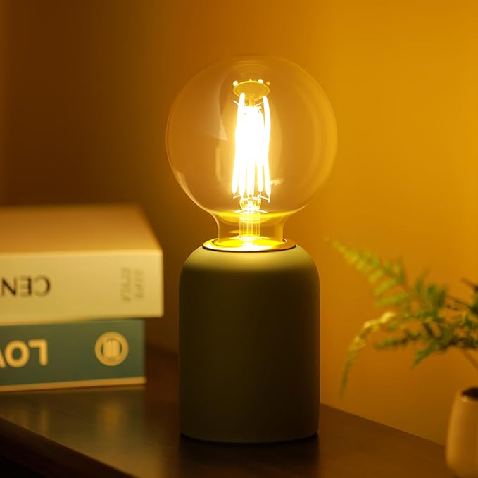 Mini Modern Blue Concrete Bedside Table Lamp, 3.5 x 3.5 x 8.5 Inch Nightstand Lamps, with Spherical Bulb Round Side Table Lamp for Bedroom Living Room Entryway Table Lamps