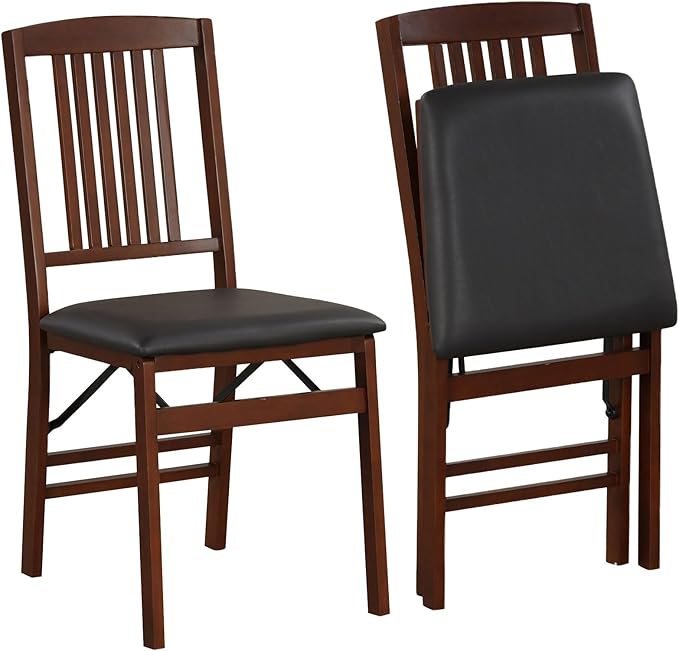 Giantex Folding Dining Chairs Set of 2, Solid Wood Frame, Foldable Wood Kitchen Chairs with Padded Seat, Max Load 400 Lbs, No Assembly, Armless Side Chairs for Apartment Dining Room, Brown & Black